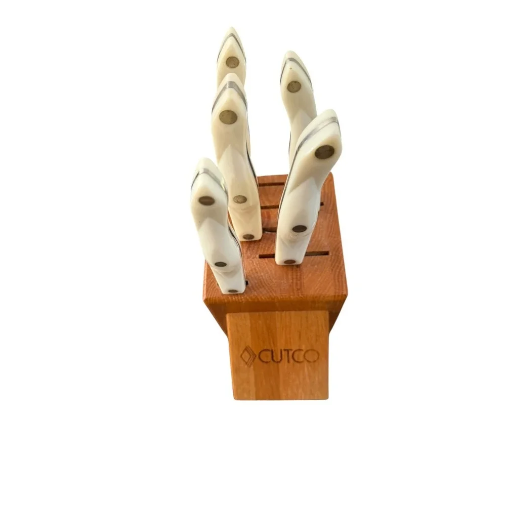Cutco Pearl White 5-Piece Gourmet Set with Honey Oak 6 piece in total Knife set